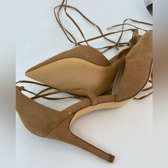 Lulu's women's heels stiletto Lace Up Suede Pointed Toe Size 6 brown camel - Picture 9 of 9
